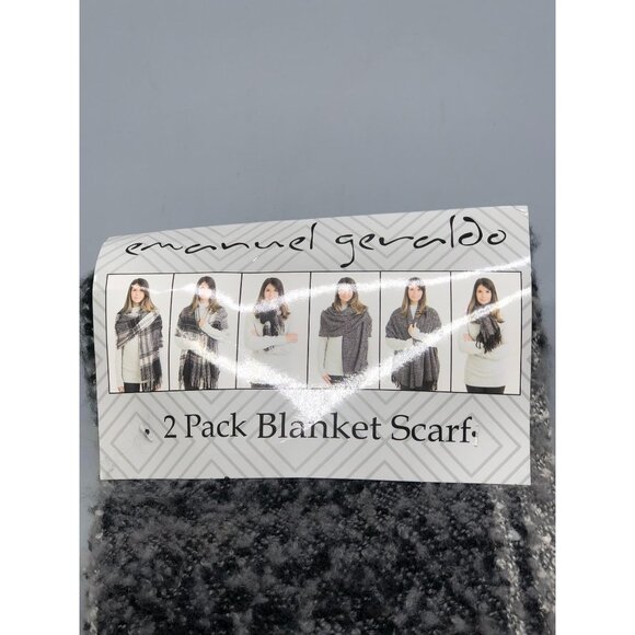 Emanuel Geraldo 2 pack blanket scarf wrap knit fringe polyester gray new READ - Picture 4 of 11